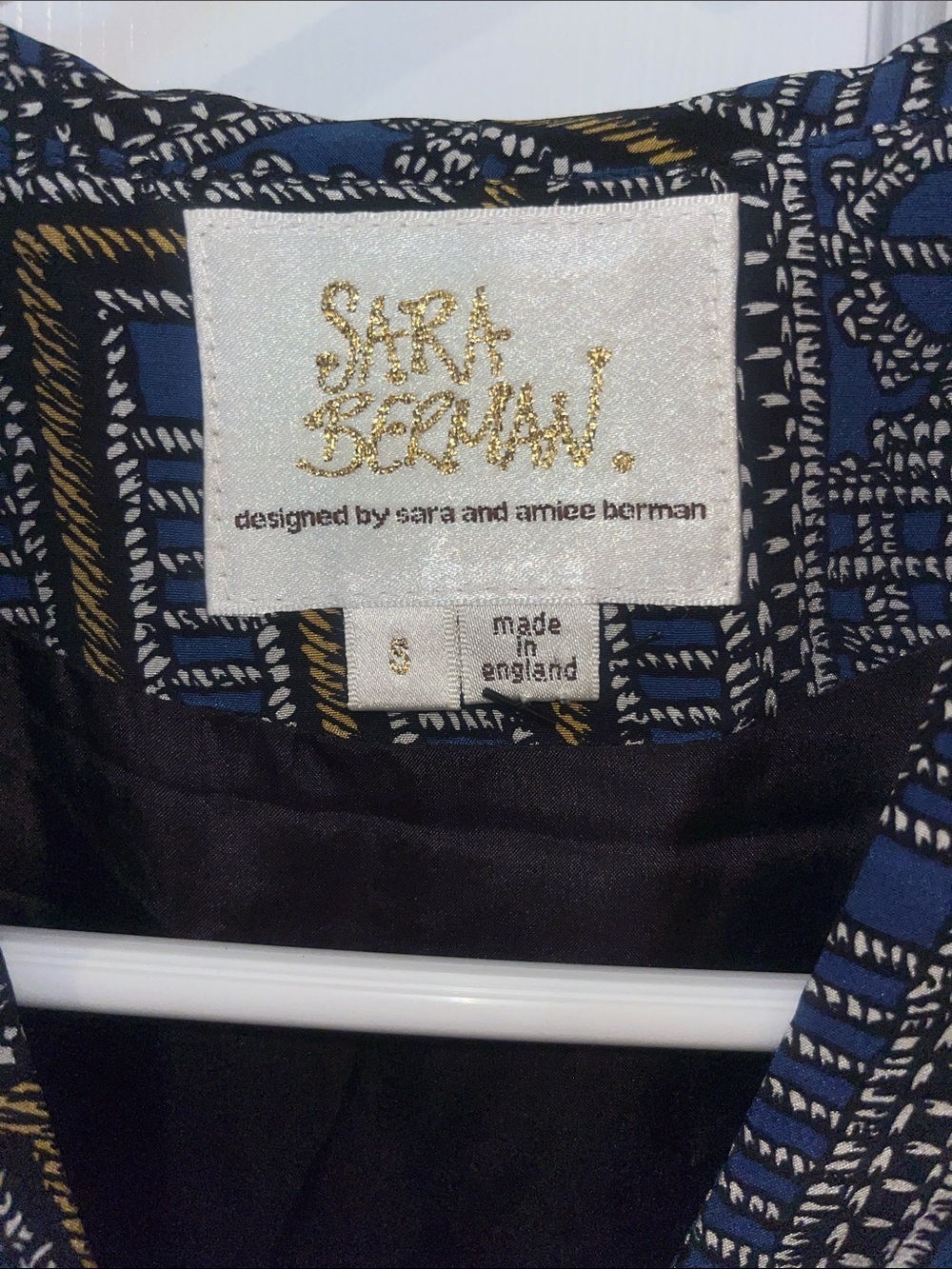 Sara Berman 100% Silk Dress Small Asymmetrical Hem Blue Print Lined - Picture 2 of 7